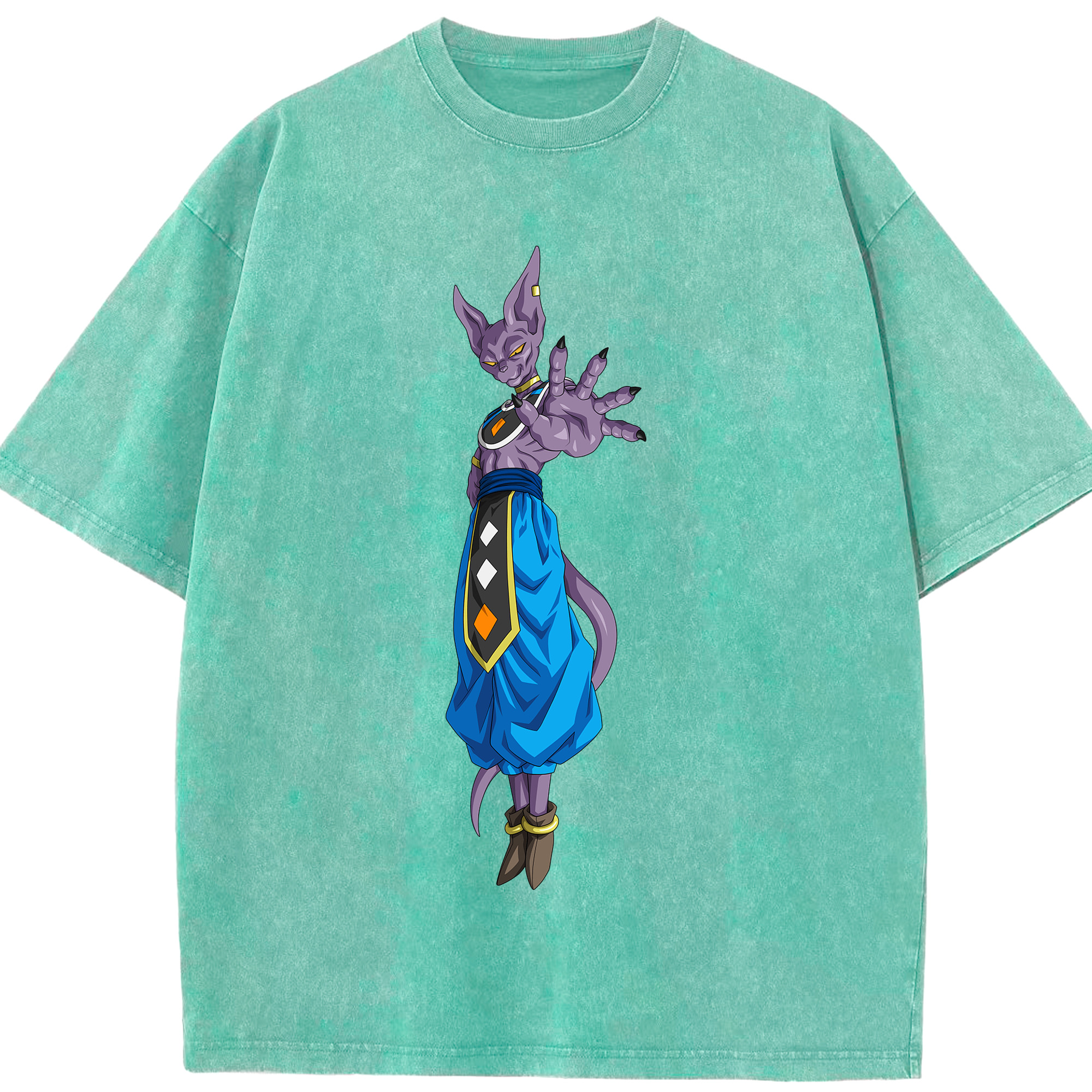 （画像用） ドラゴンボール ビルス 破壊神ビルス DRAGON BALL Beerus Birusu 綿100% ヴィンテージ風 半袖Tシャツ（フロントプリント）
